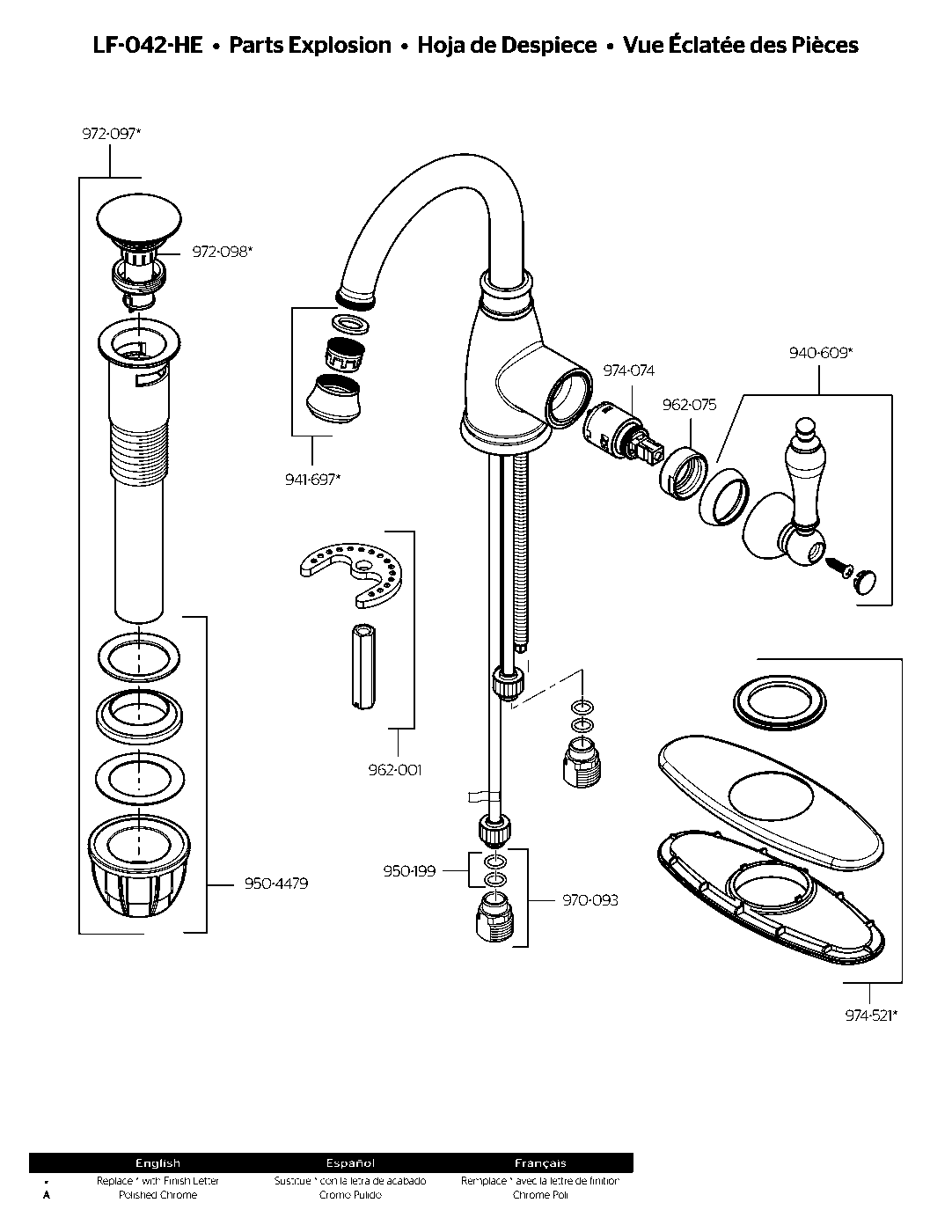 Henlow Single Control Bathroom Faucet parts diagram