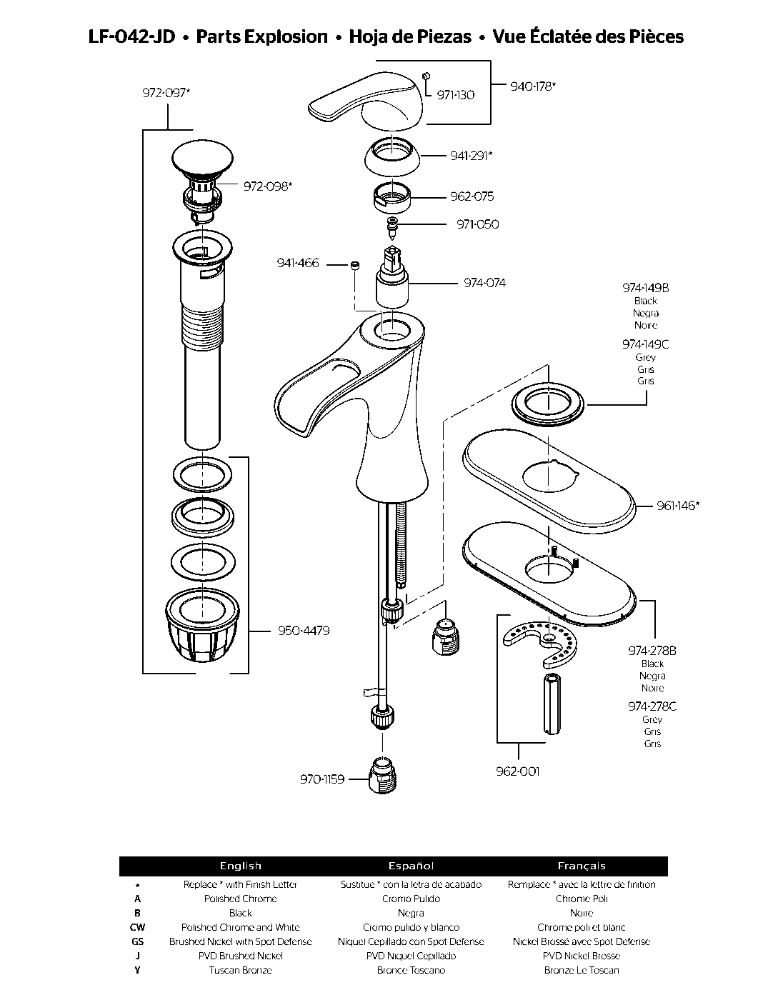 Jaida Single Control Bathroom Faucet parts diagram