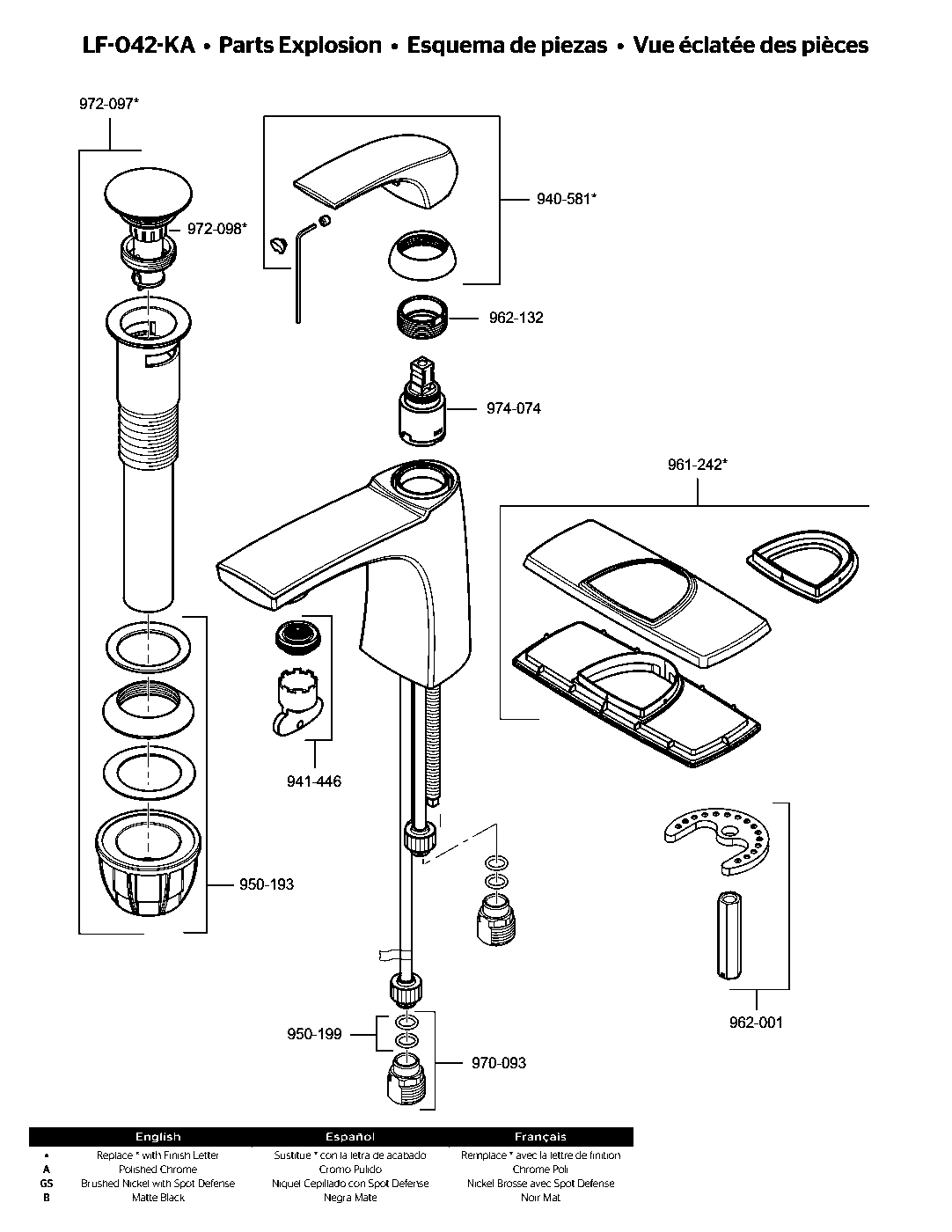 Karci Single Control Bathroom Faucet parts diagram