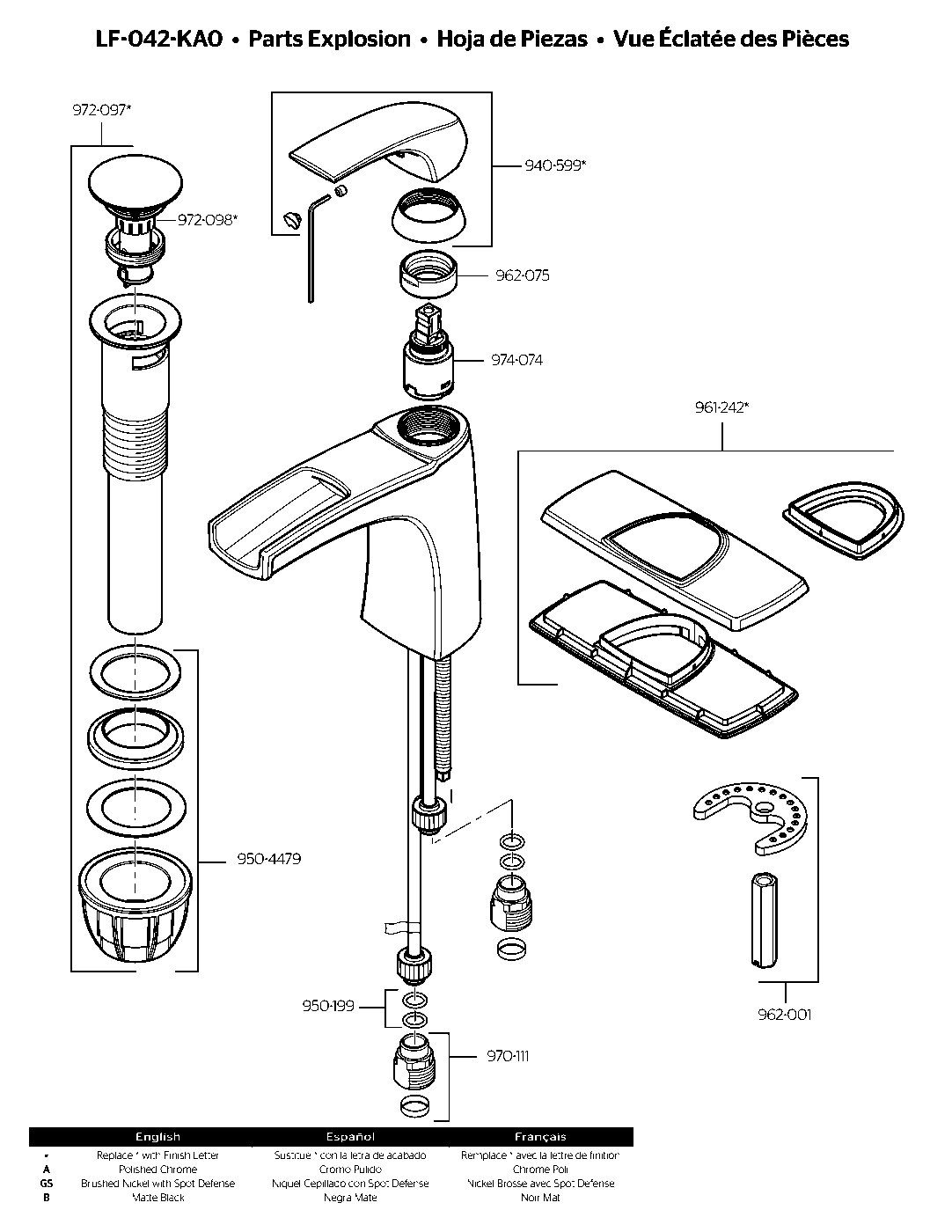 Karci Single Control Bathroom Faucet parts diagram