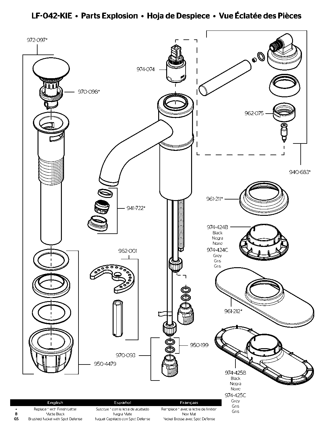 Kierland Single Control Bathroom Faucet parts diagram