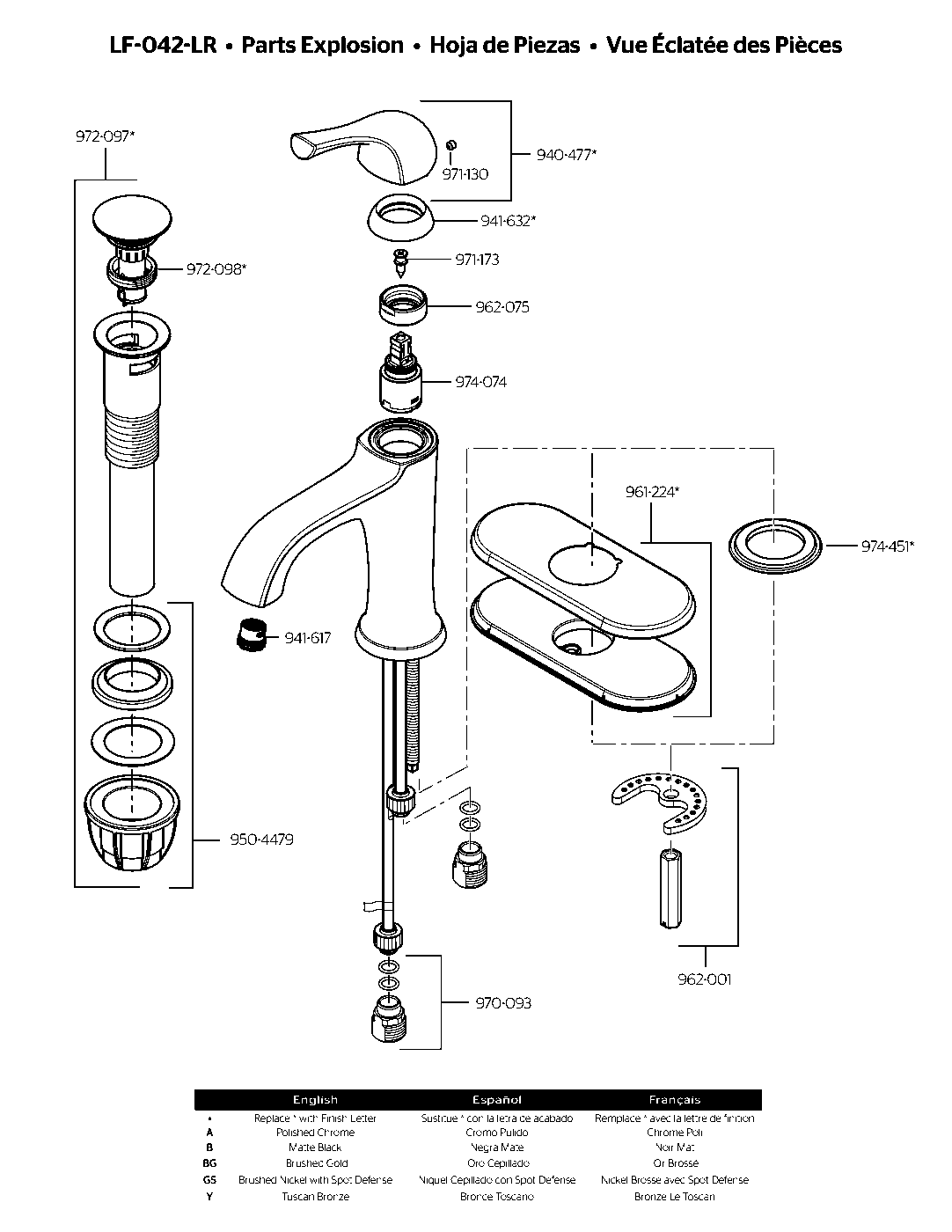 Ladera Single Control Bathroom Faucet parts diagram