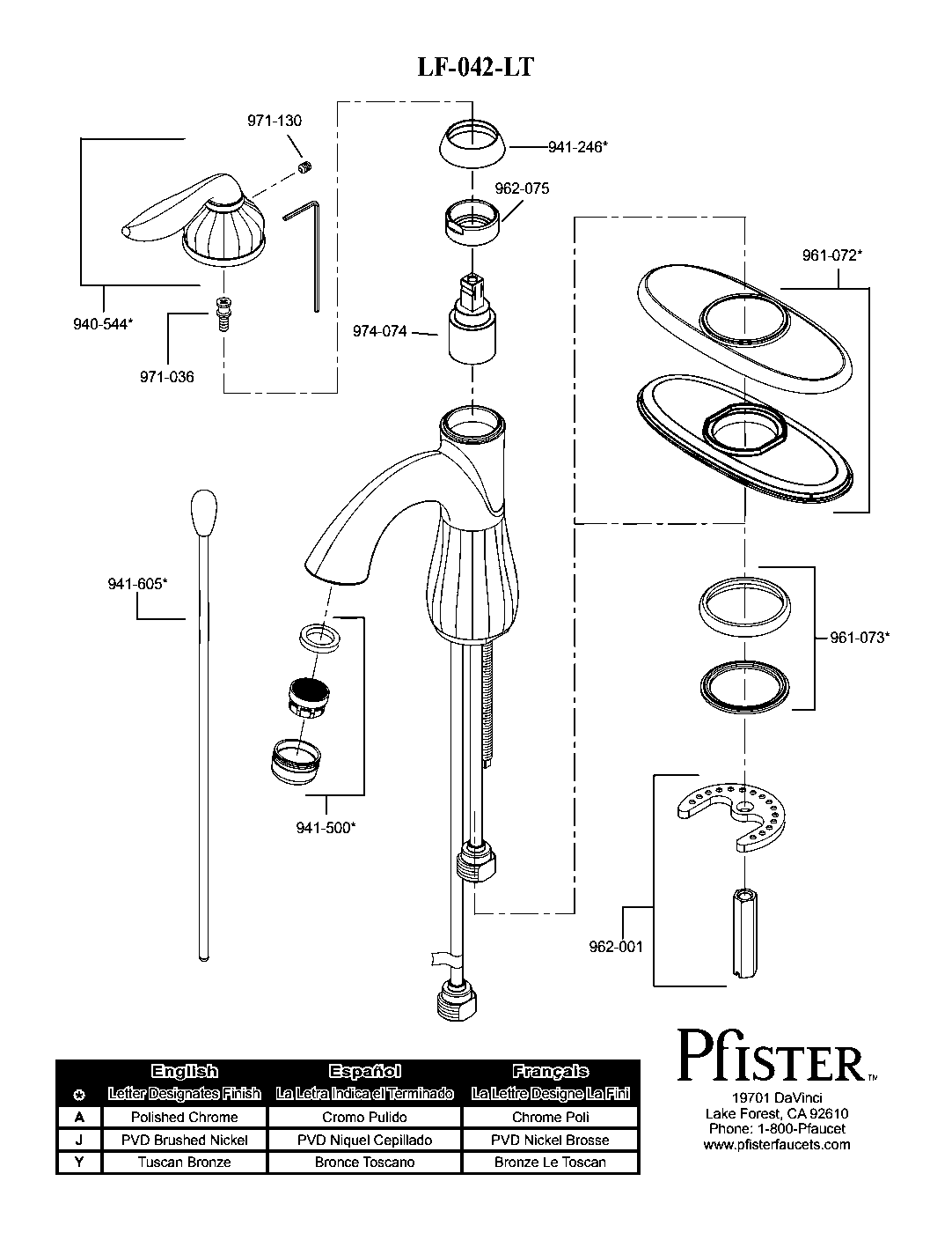Sedona Single Control Bathroom Faucet parts diagram