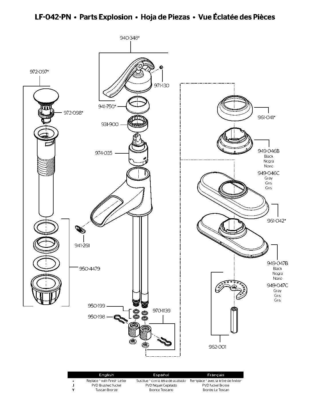 Pendleton Single Control Bathroom Faucet parts diagram