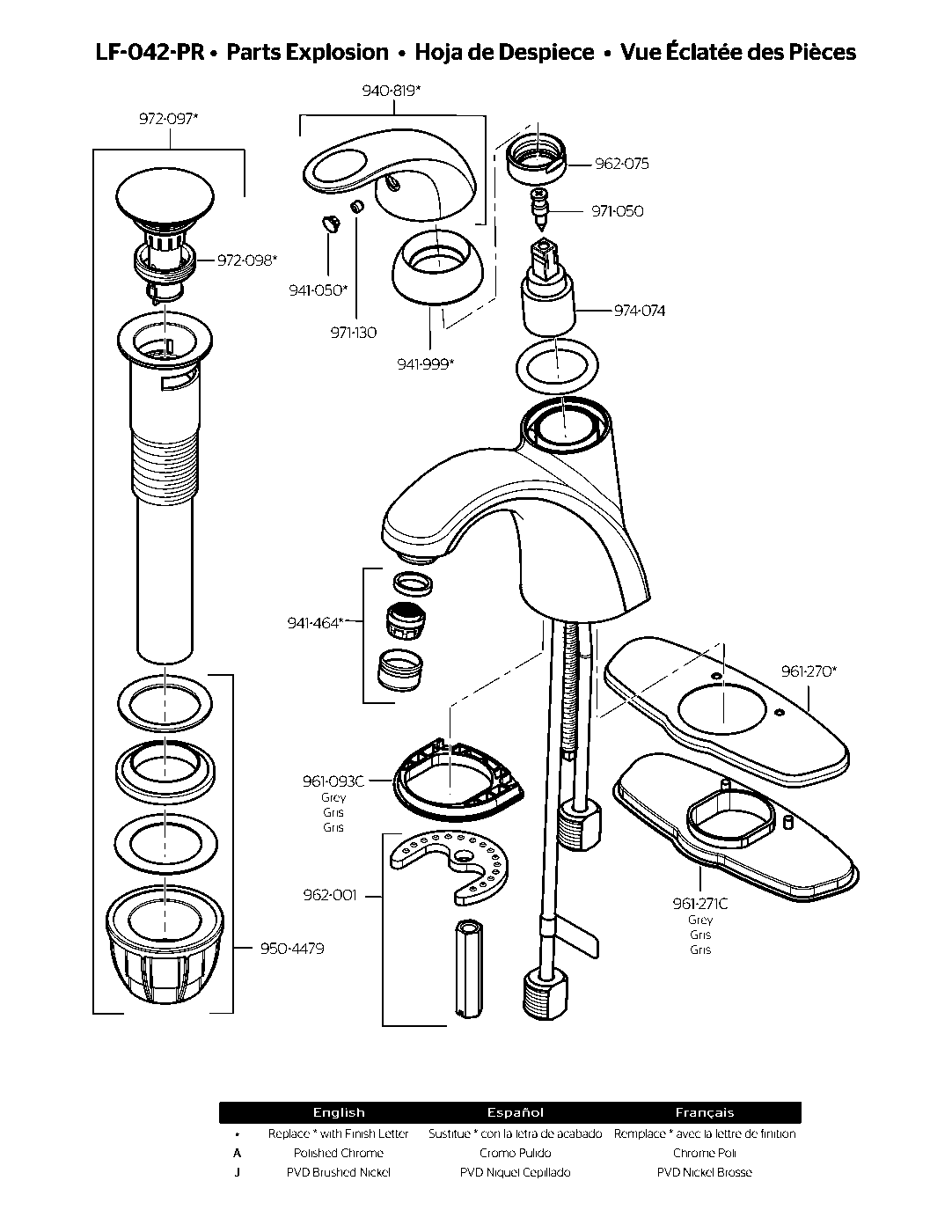 Parisa Single Control Bathroom Faucet parts diagram