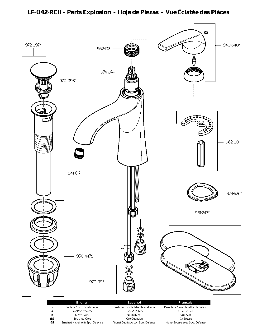 Rancho Single Control Bathroom Faucet parts diagram