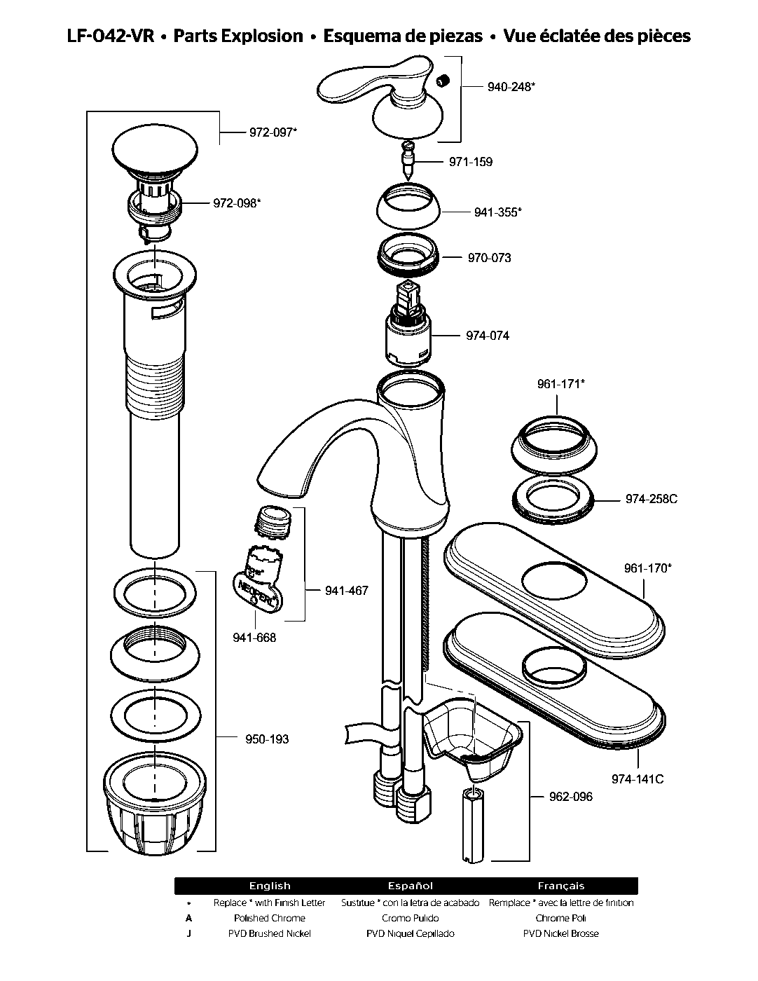 Verano Single Control Bathroom Faucet parts diagram