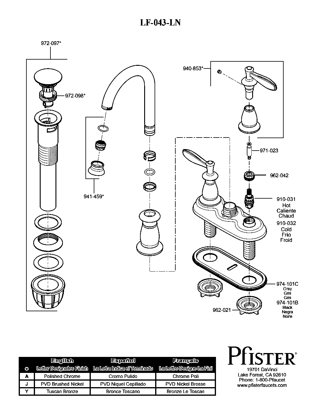 Langston 2-Handle 4" Centerset Bathroom Faucet parts diagram