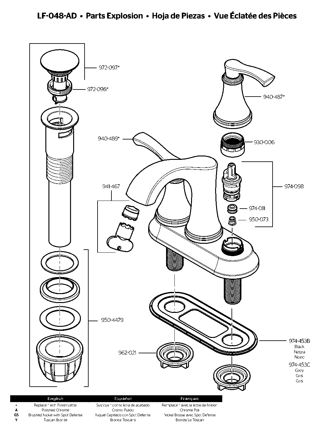 Auden 2-Handle 4" Centerset Bathroom Faucet parts diagram
