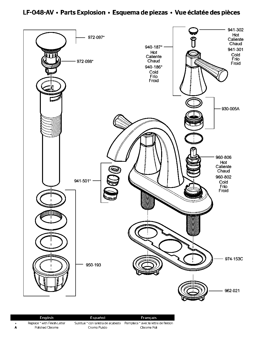 Altavista 2-Handle 4" Centerset Bathroom Faucet parts diagram