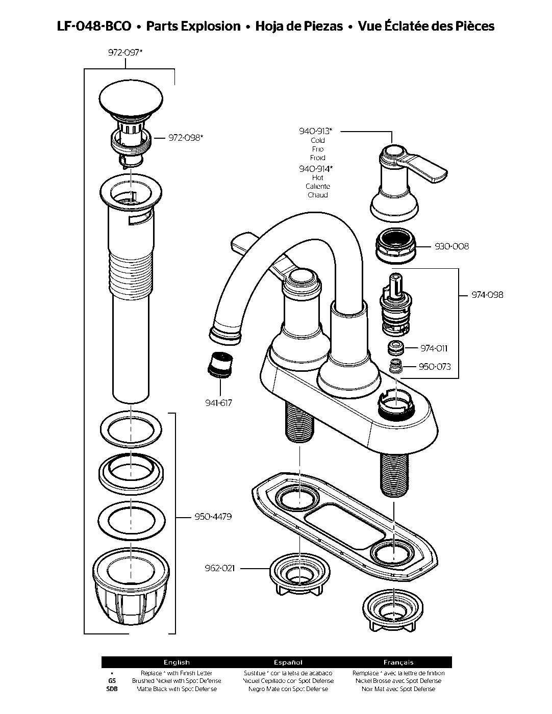 Briscoe 2-Handle 4" Centerset Bathroom Faucet parts diagram