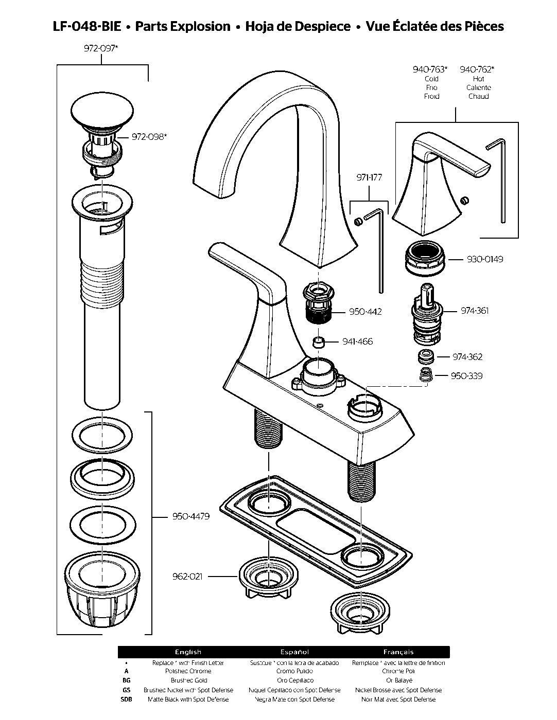 Bruxie 2-Handle 4" Centerset Bathroom Faucet parts diagram