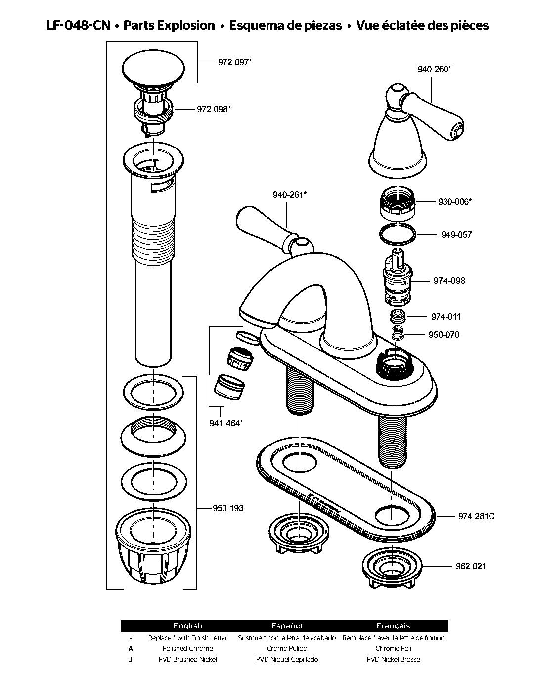 Canton 2-Handle 4" Centerset Bathroom Faucet parts diagram