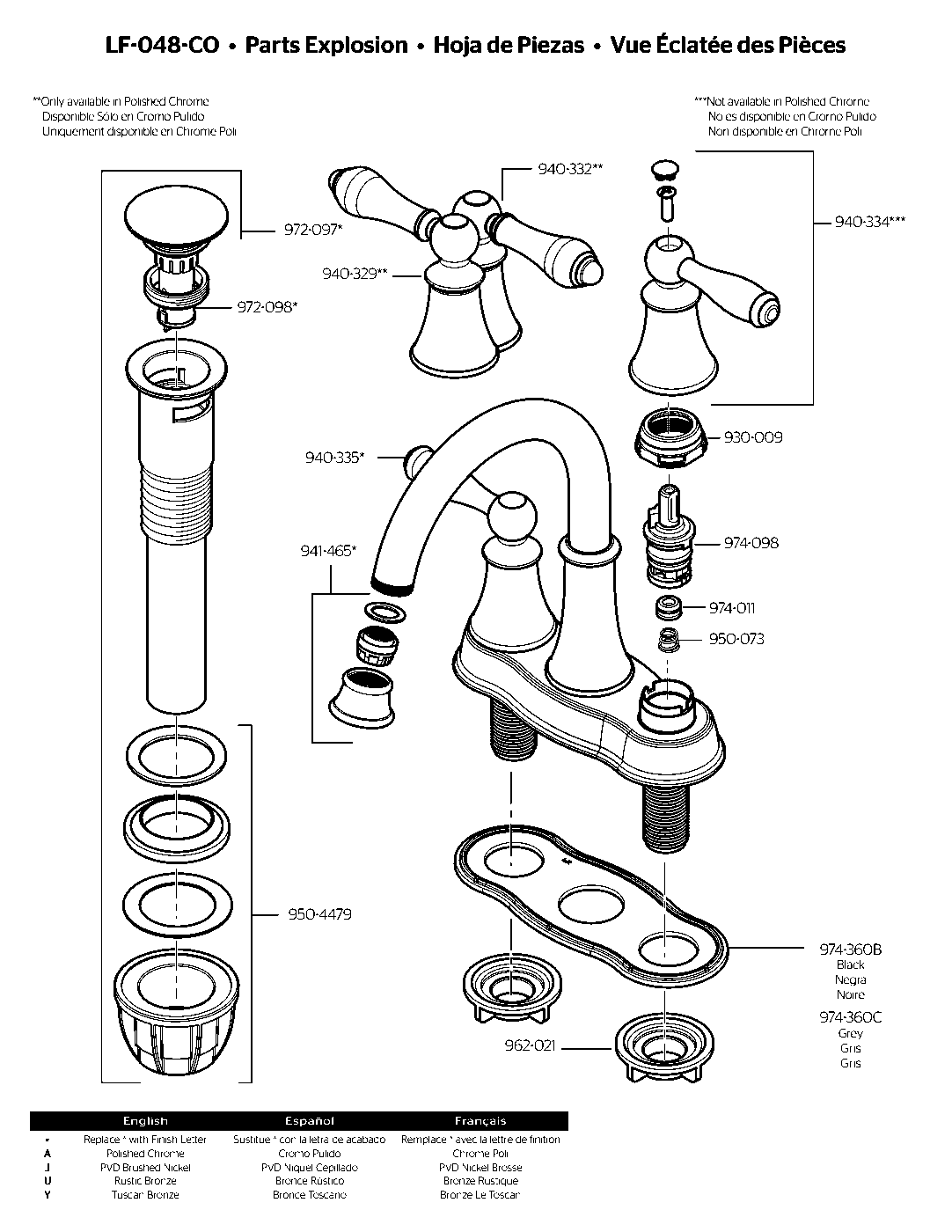Courant 2-Handle 4" Centerset Bathroom Faucet parts diagram