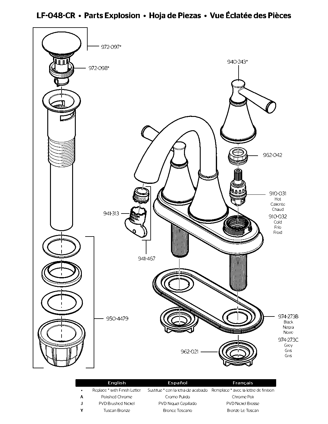 Cantara 2-Handle 4" Centerset Bathroom Faucet parts diagram