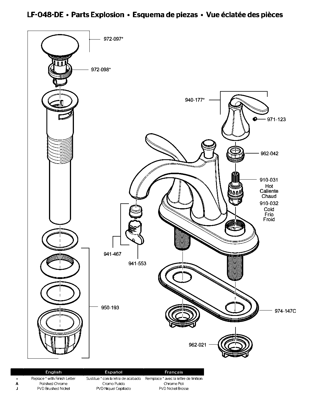 Designer 2-Handle 4" Centerset Bathroom Faucet parts diagram