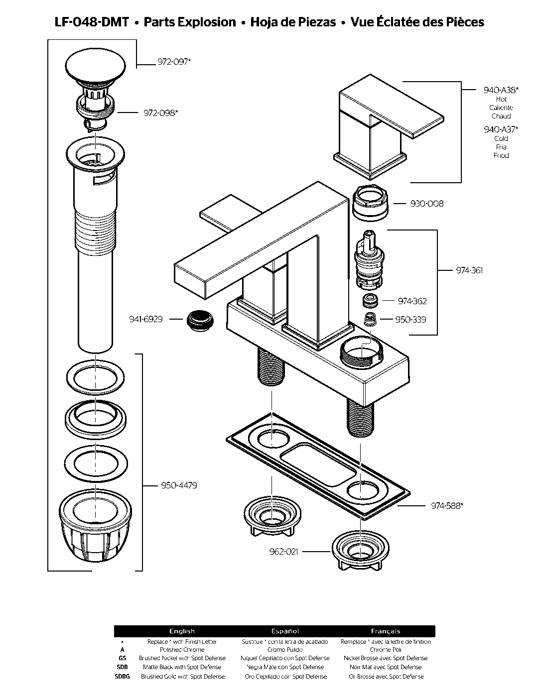 Dumont 2 Handle 4" Centerset Faucet parts diagram