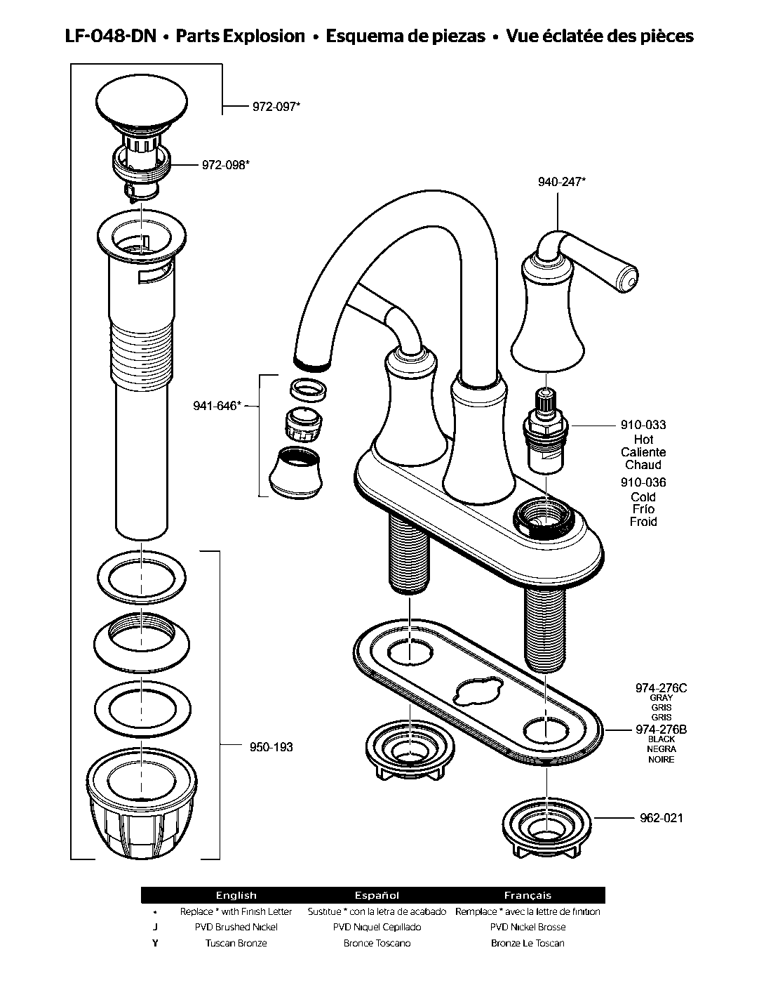 Declan 2-Handle 4" Centerset Bathroom Faucet parts diagram