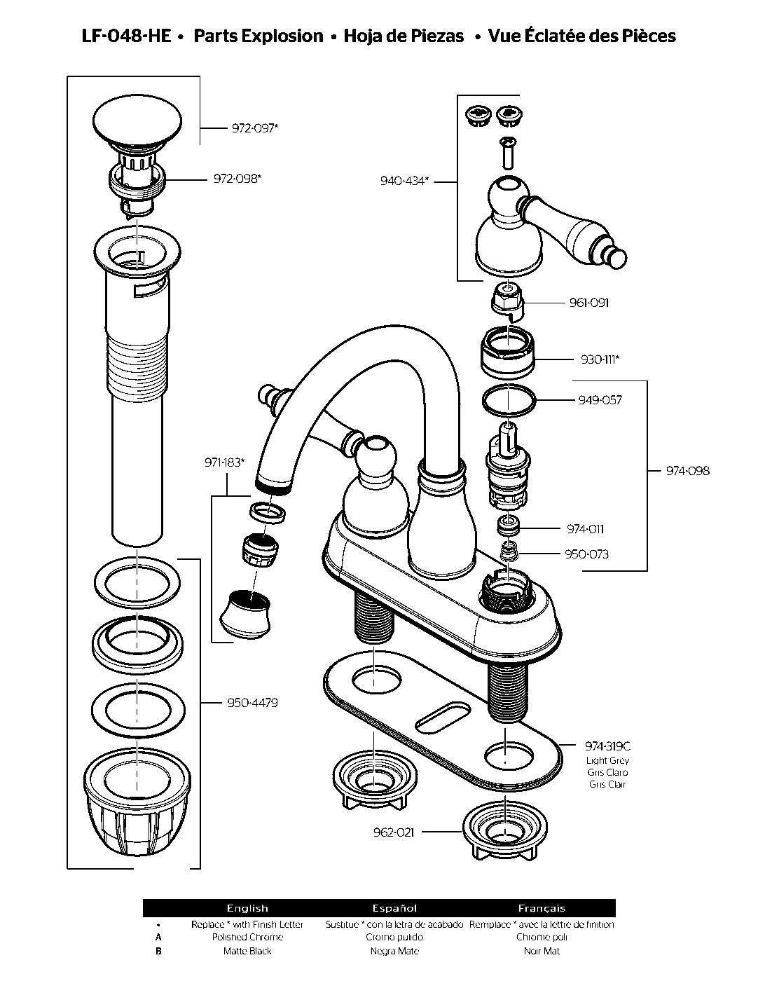 Henlow 2-Handle 4" Centerset Bathroom Faucet parts diagram