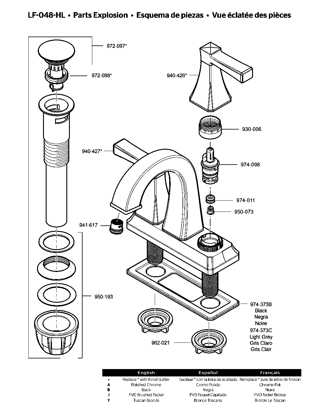 Halifax 2-Handle 4" Centerset Bathroom Faucet parts diagram