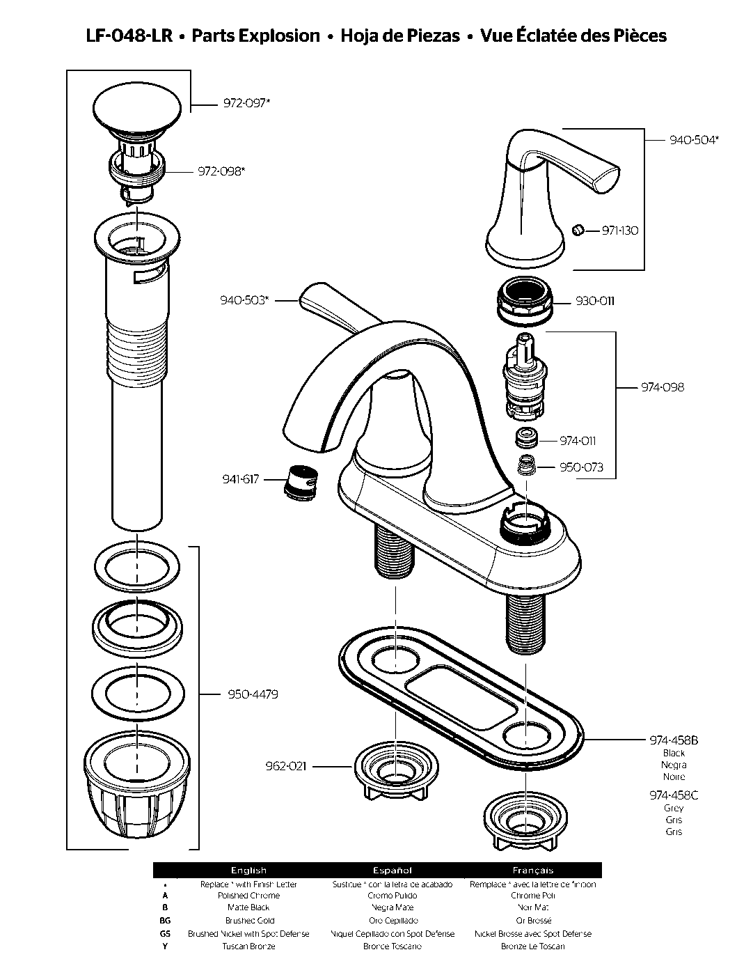 Ladera 2-Handle 4" Centerset Bathroom Faucet parts diagram