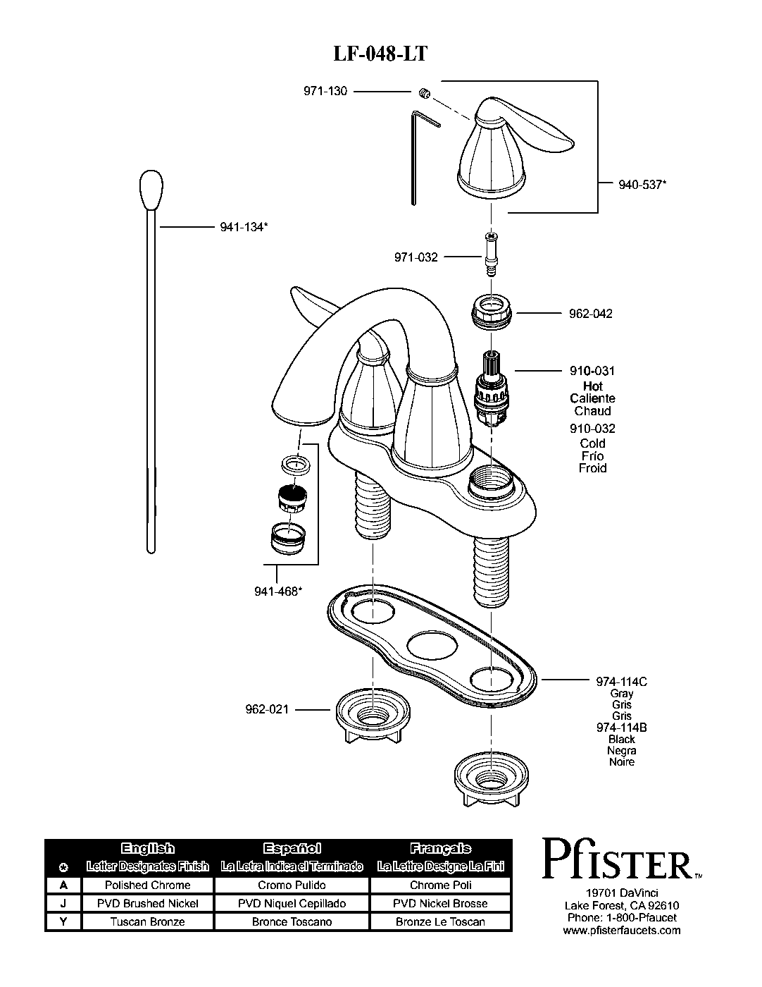Sedona 2-Handle 4" Centerset Bathroom Faucet parts diagram