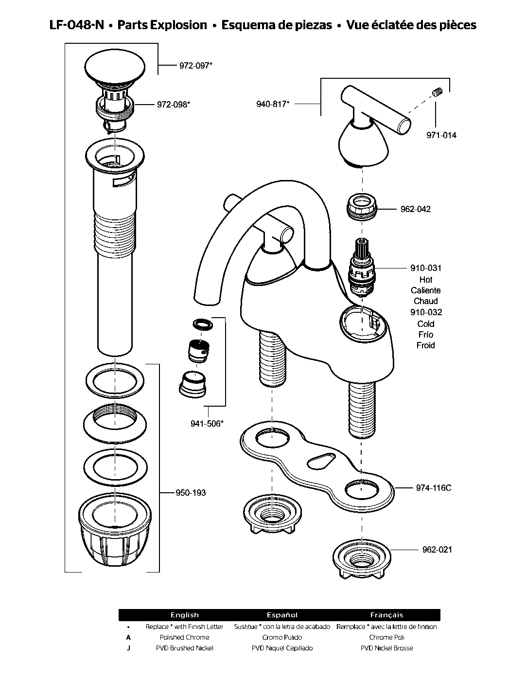 Contempra 2-Handle 4" Centerset Bathroom Faucet parts diagram