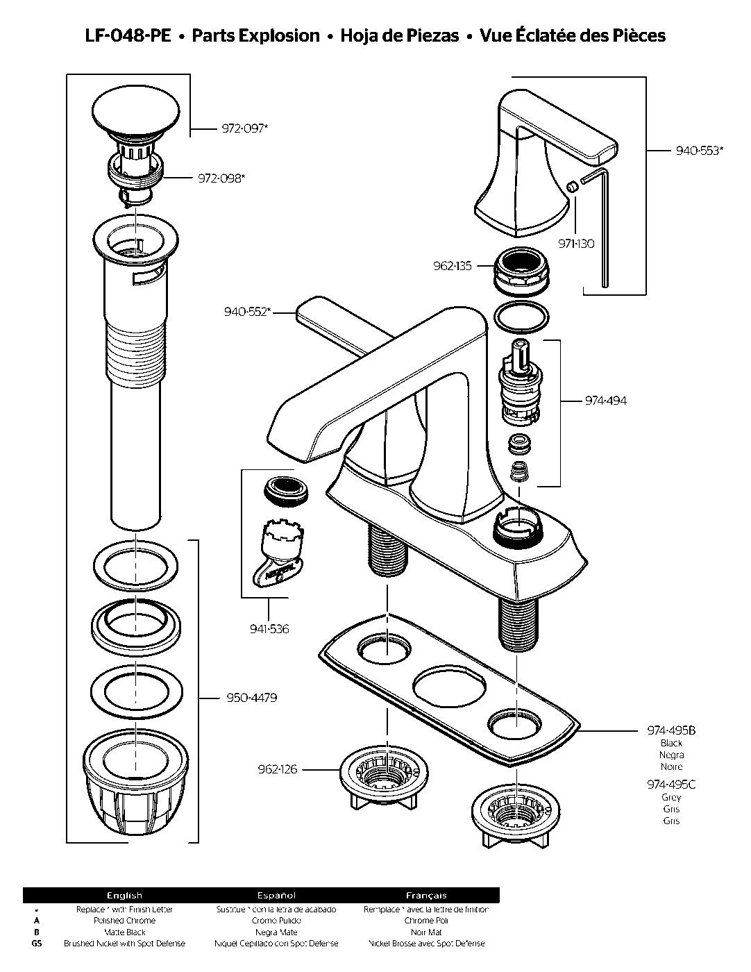 Penn 2-Handle 4" Centerset Bathroom Faucet parts diagram
