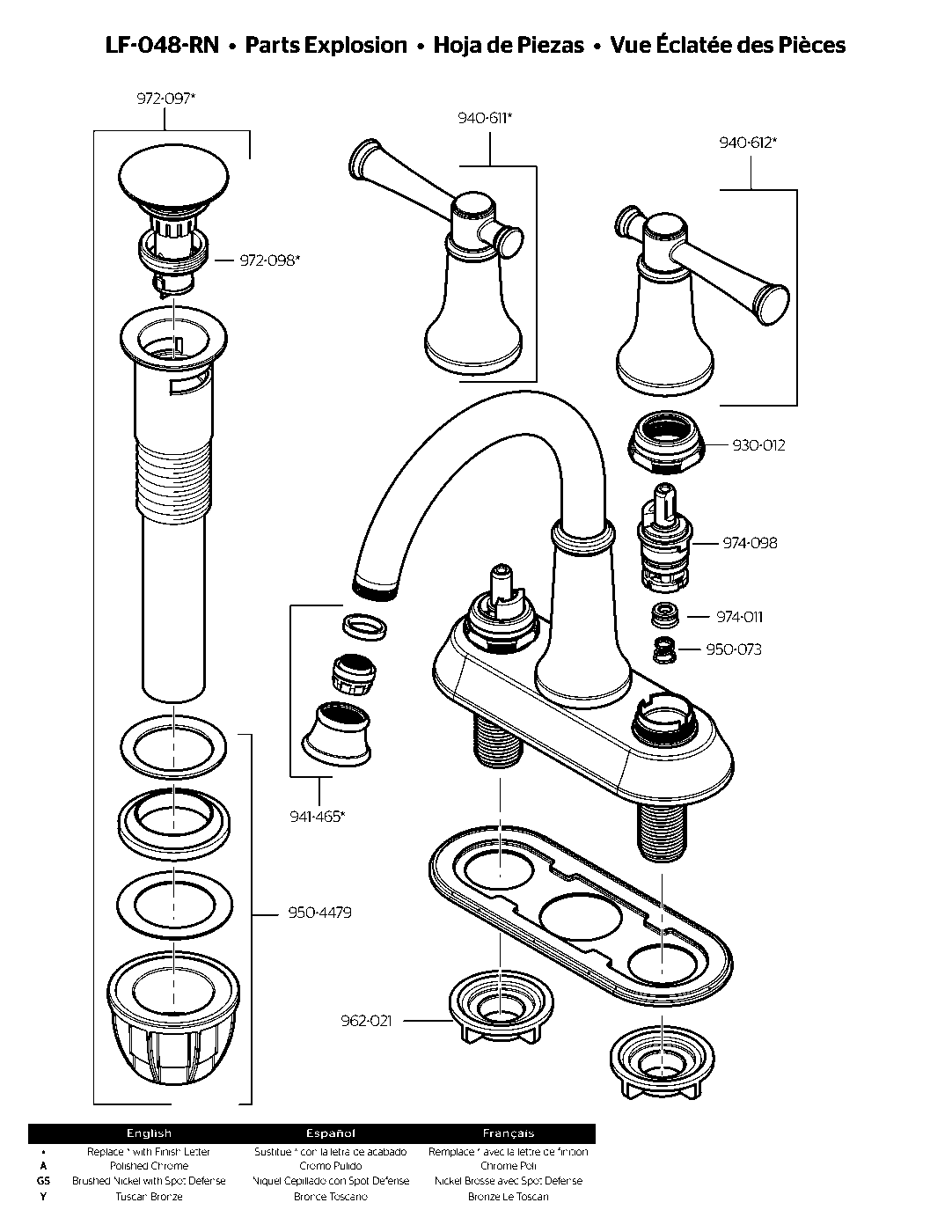 Renato 2-Handle 4" Centerset Bathroom Faucet parts diagram