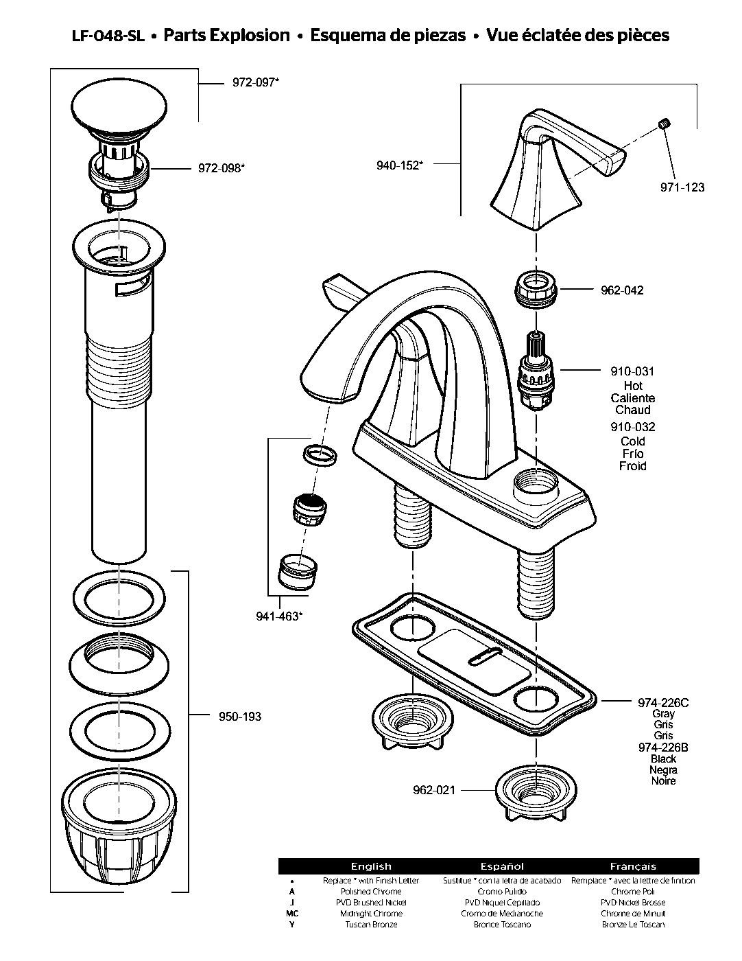Selia 2-Handle 4" Centerset Bathroom Faucet parts diagram