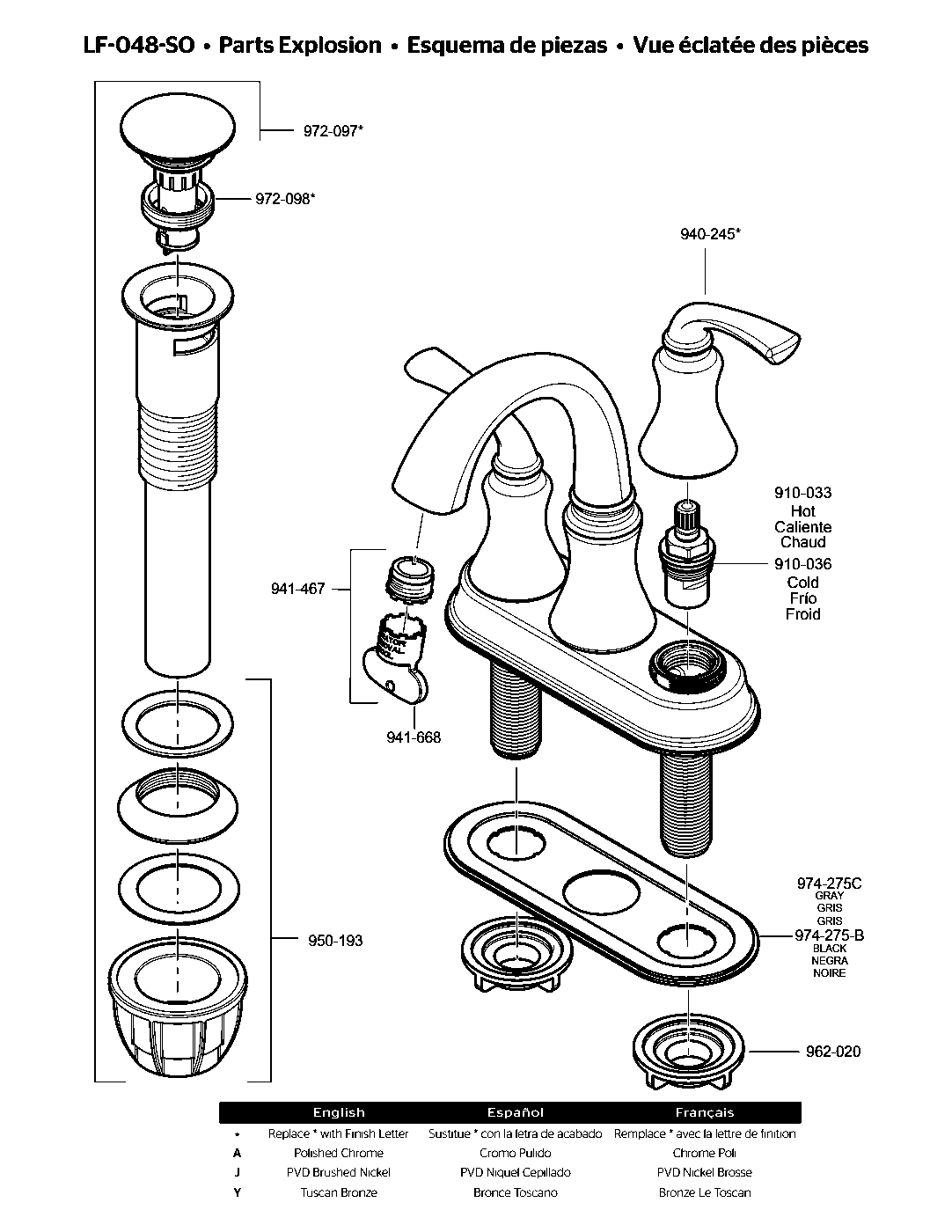 Solita 2-Handle 4" Centerset Bathroom Faucet parts diagram