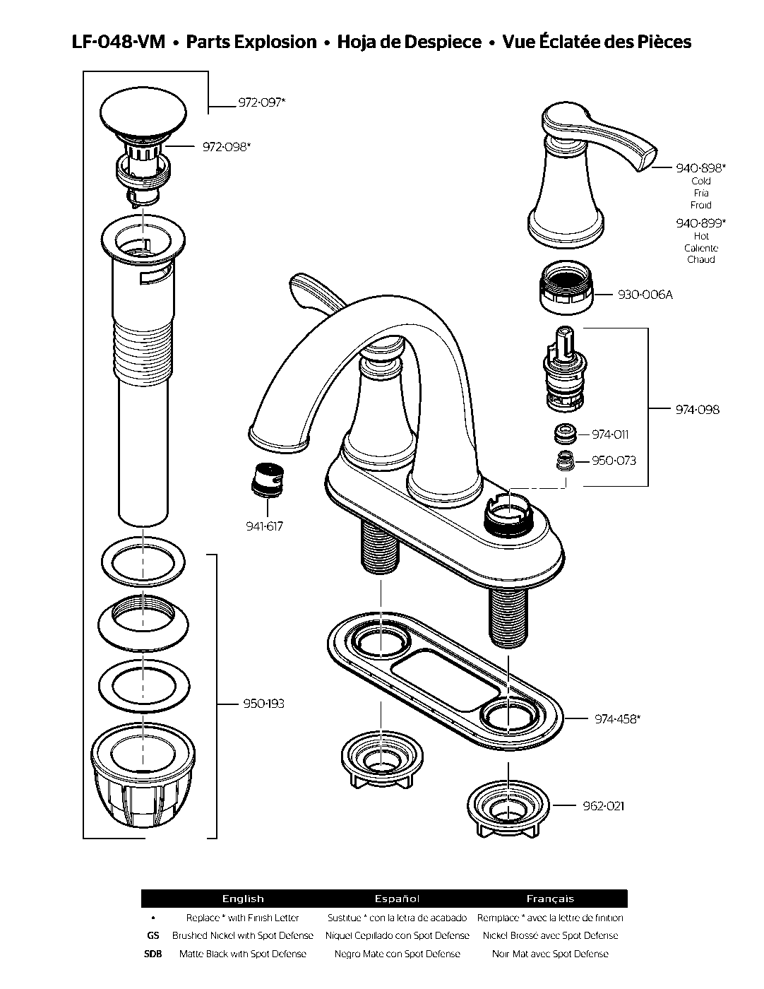 Vermillion 2-Handle 4" Centerset Bathroom Faucet parts diagram
