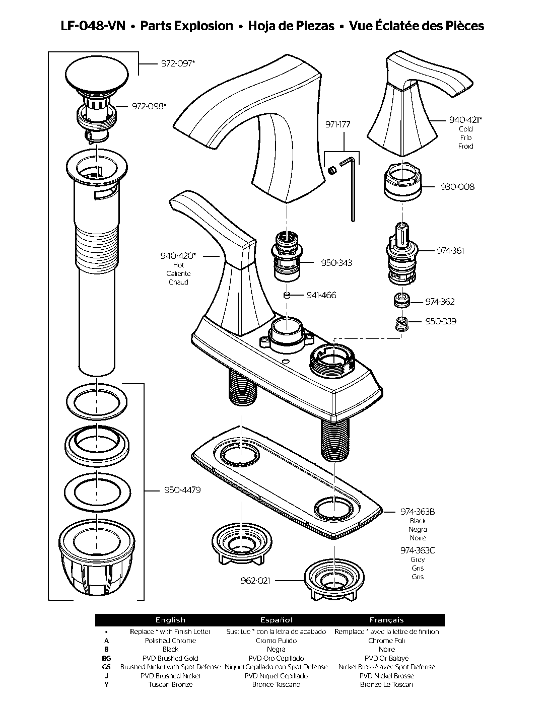 Venturi 2-Handle 4" Centerset Bathroom Faucet parts diagram