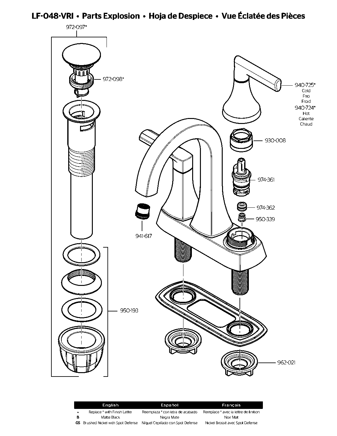 Vaneri 2-Handle 4" Centerset Bathroom Faucet parts diagram