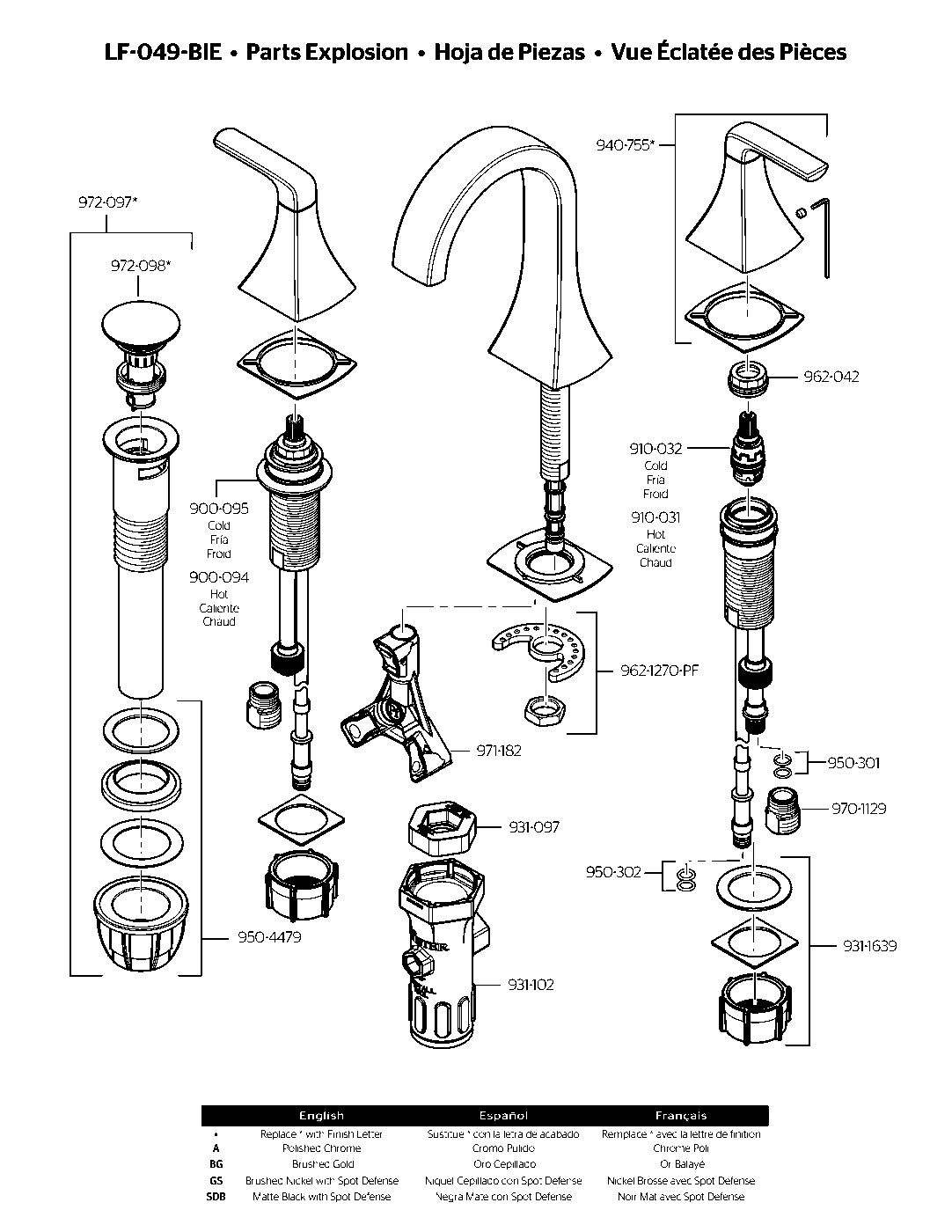 Bruxie 2-Handle 8" Widespread Bathroom Faucet parts diagram