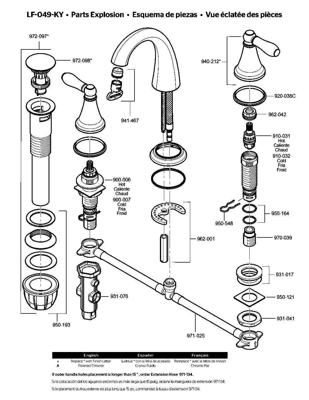 Kaylon 2-Handle 8" Widespread Bathroom Faucet parts diagram