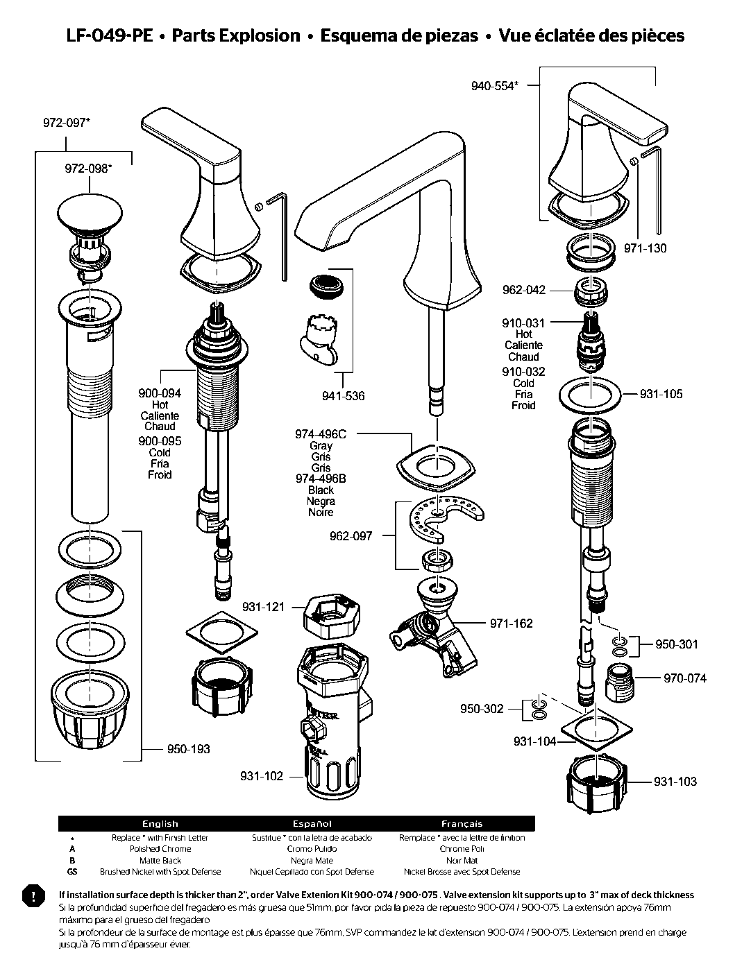Penn 2-Handle 8" Widespread Bathroom Faucet parts diagram