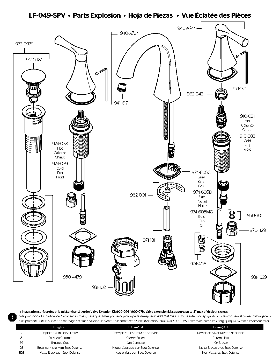 Springville 2-Handle Widespread Lavatory Faucet parts diagram