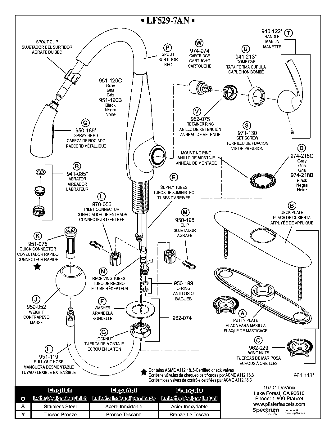 Avanti 1-Handle Pull-Down Kitchen Faucet parts diagram