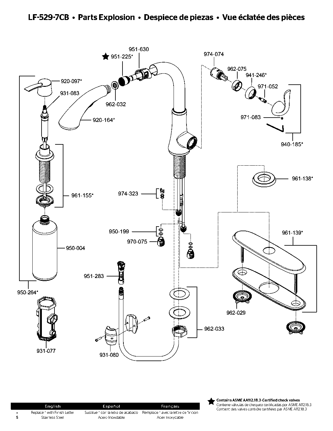 Avalon 1-Handle Pull-Down Kitchen Faucet parts diagram