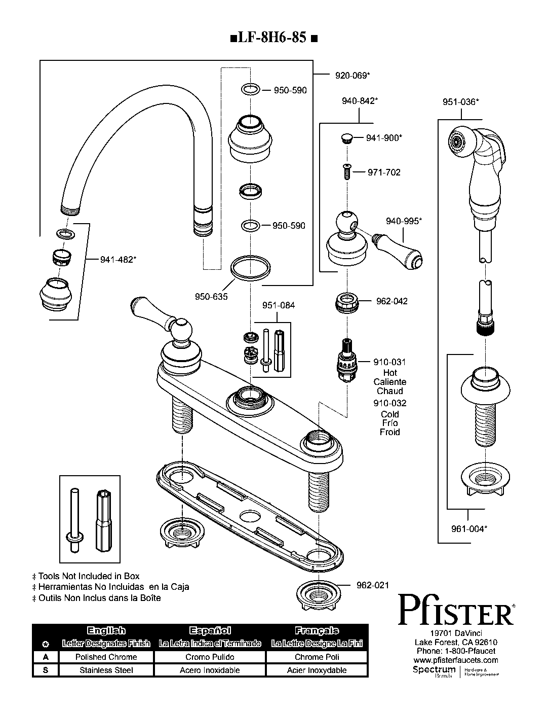 Savannah 2-Handle Kitchen Faucet parts diagram