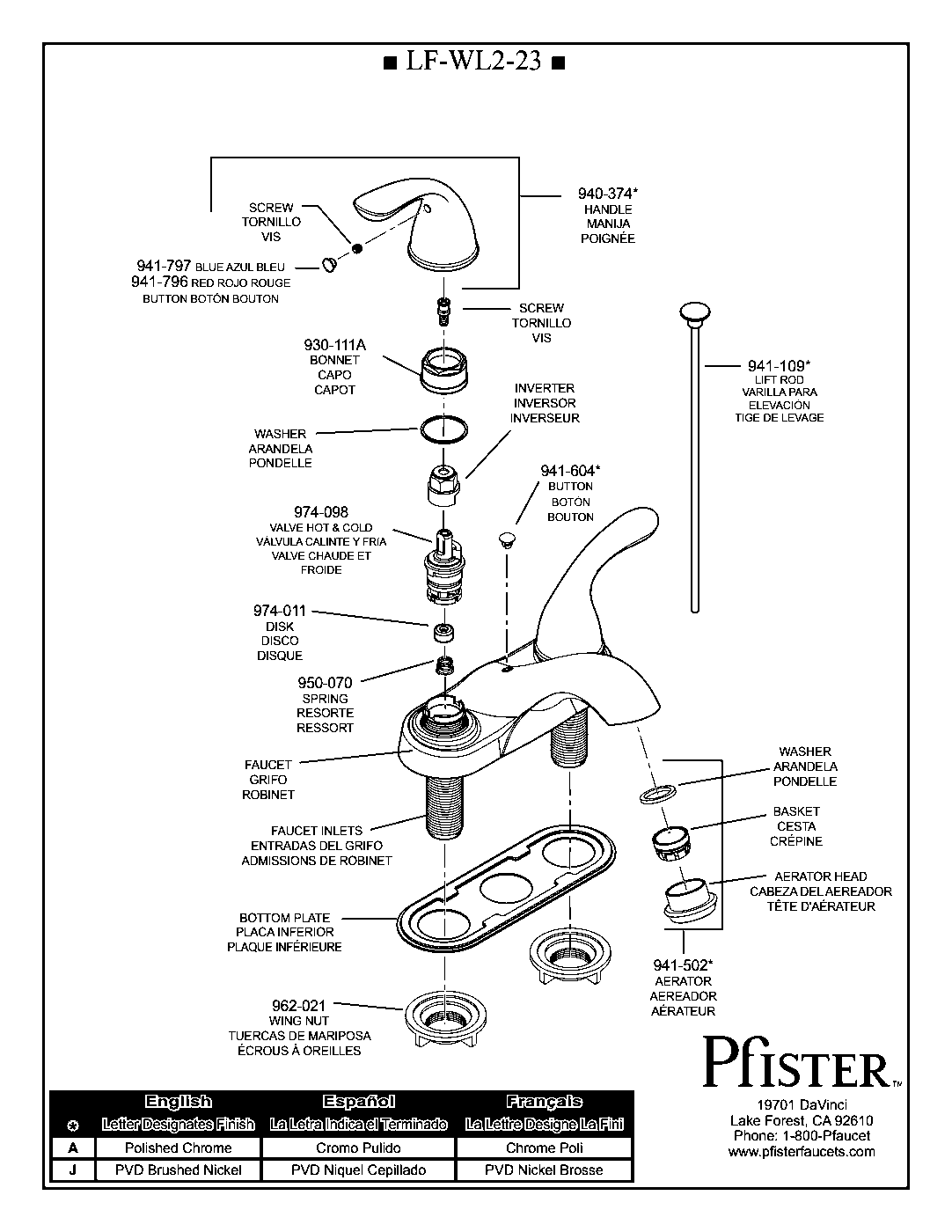 Classic 2-Handle 4" Centerset Bathroom Faucet parts diagram