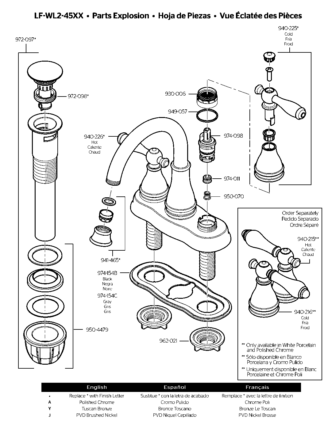 Sonterra 2-Handle 4" Centerset Bathroom Faucet parts diagram