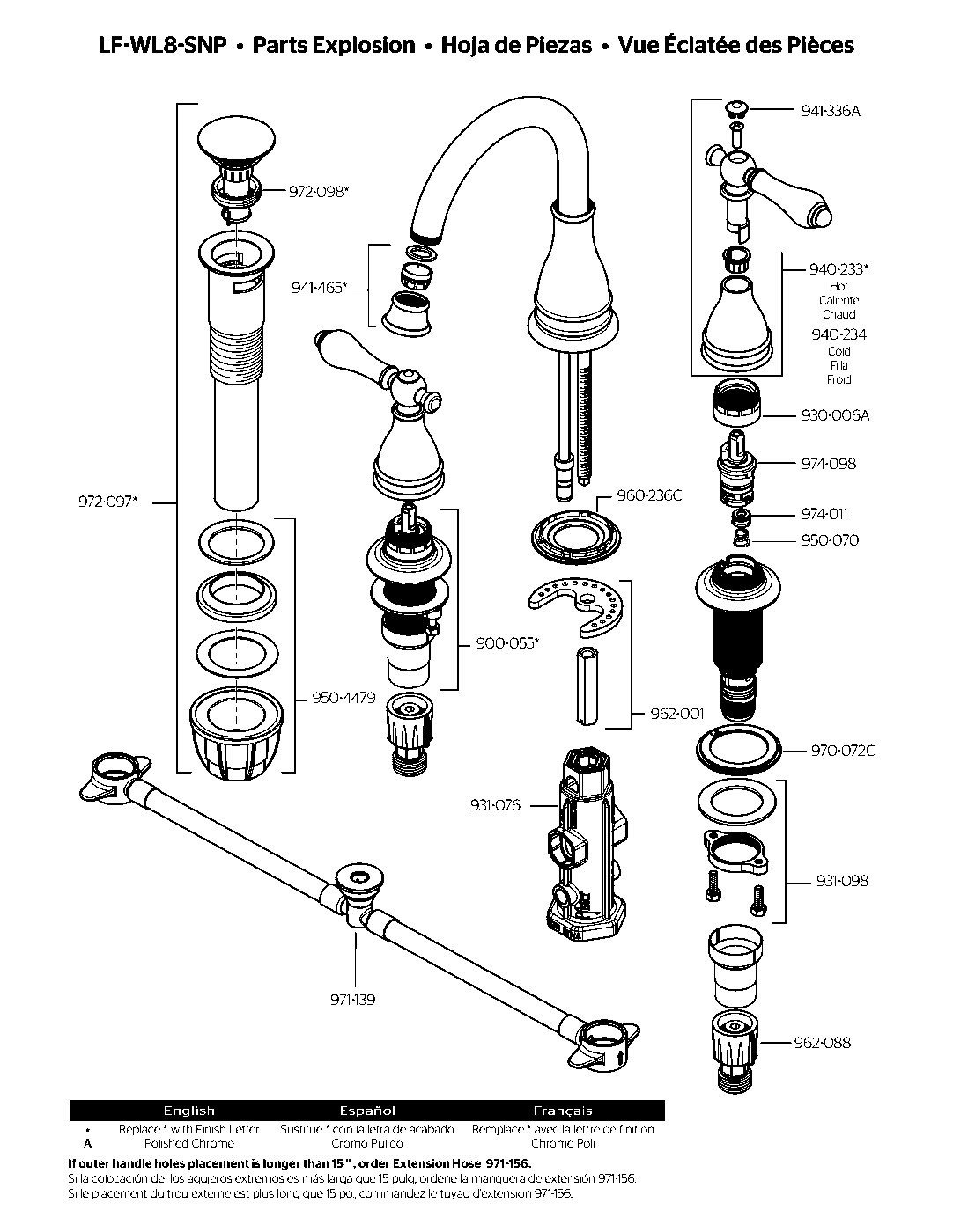 Sonterra 2-Handle 8" Widespread Bathroom Faucet parts diagram
