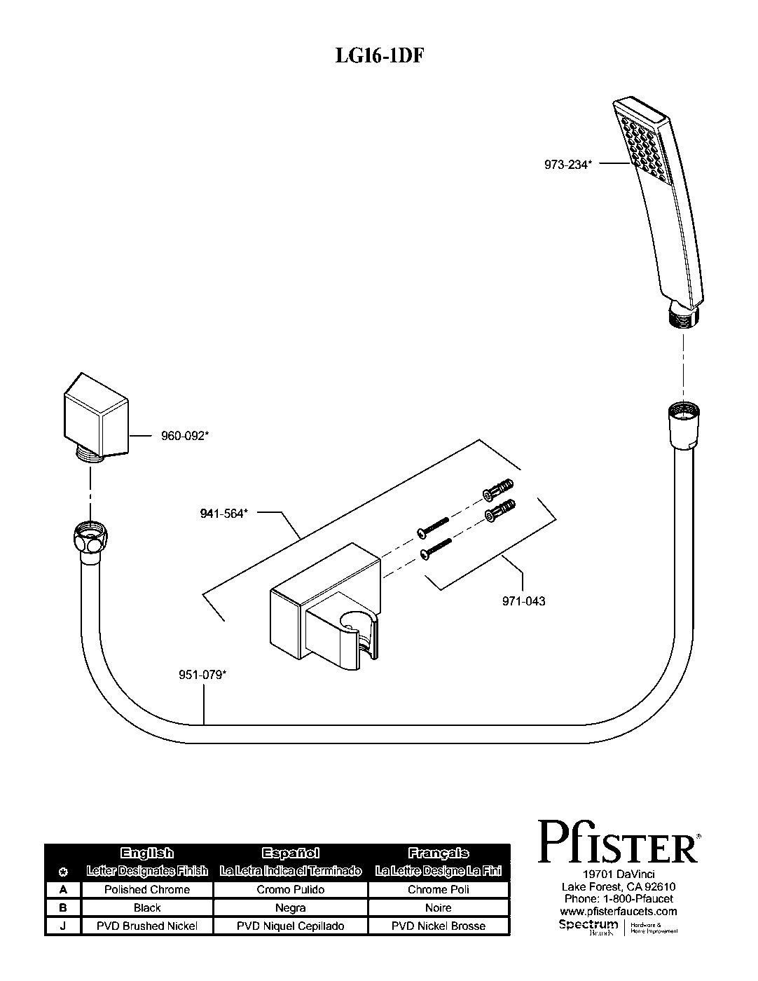 Kenzo Single Function Hand Shower parts diagram