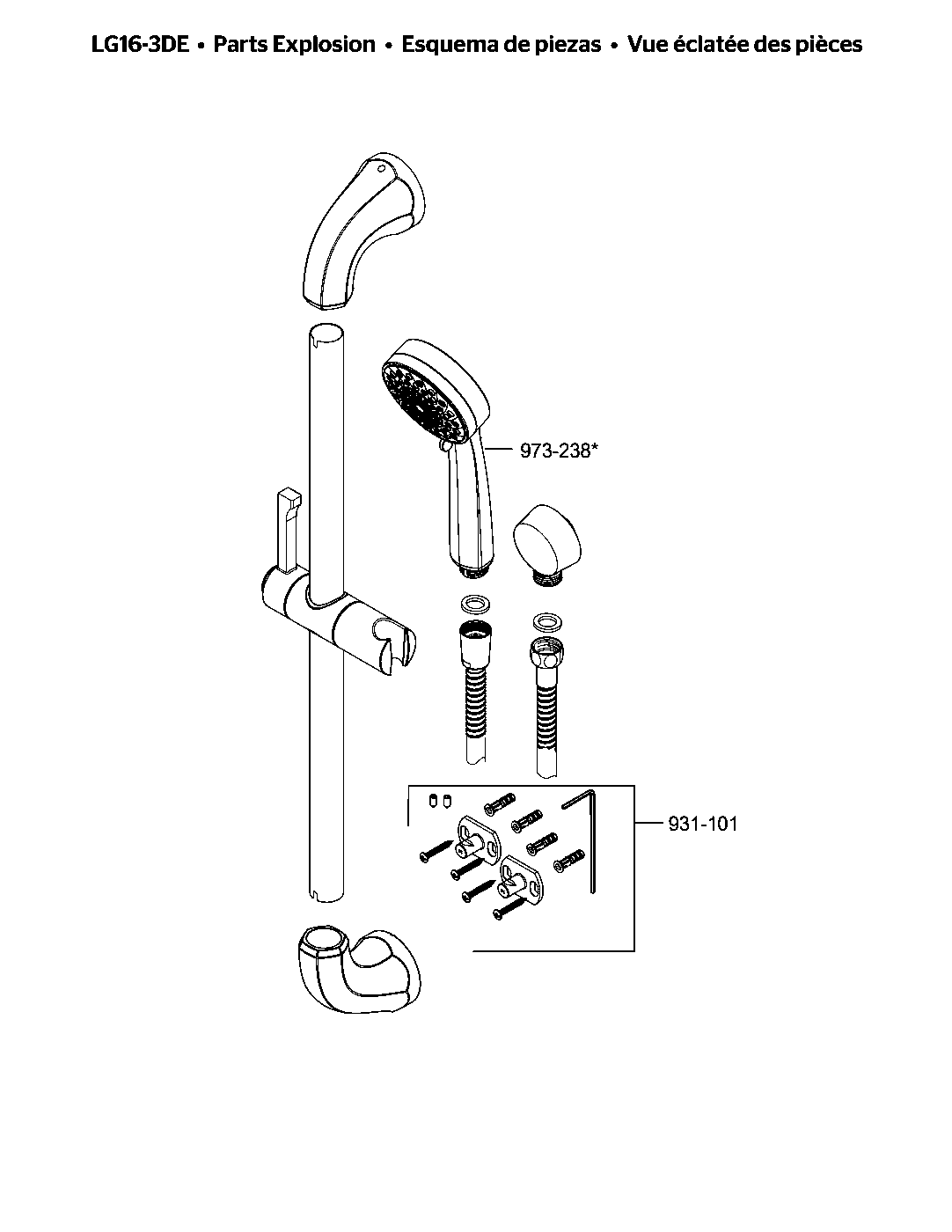 Arterra Hand Shower Slide Bar Combo parts diagram