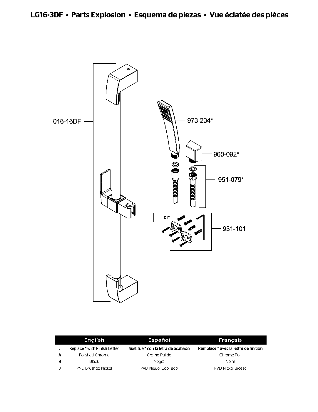 Kenzo Hand Shower Slide Bar Combo parts diagram