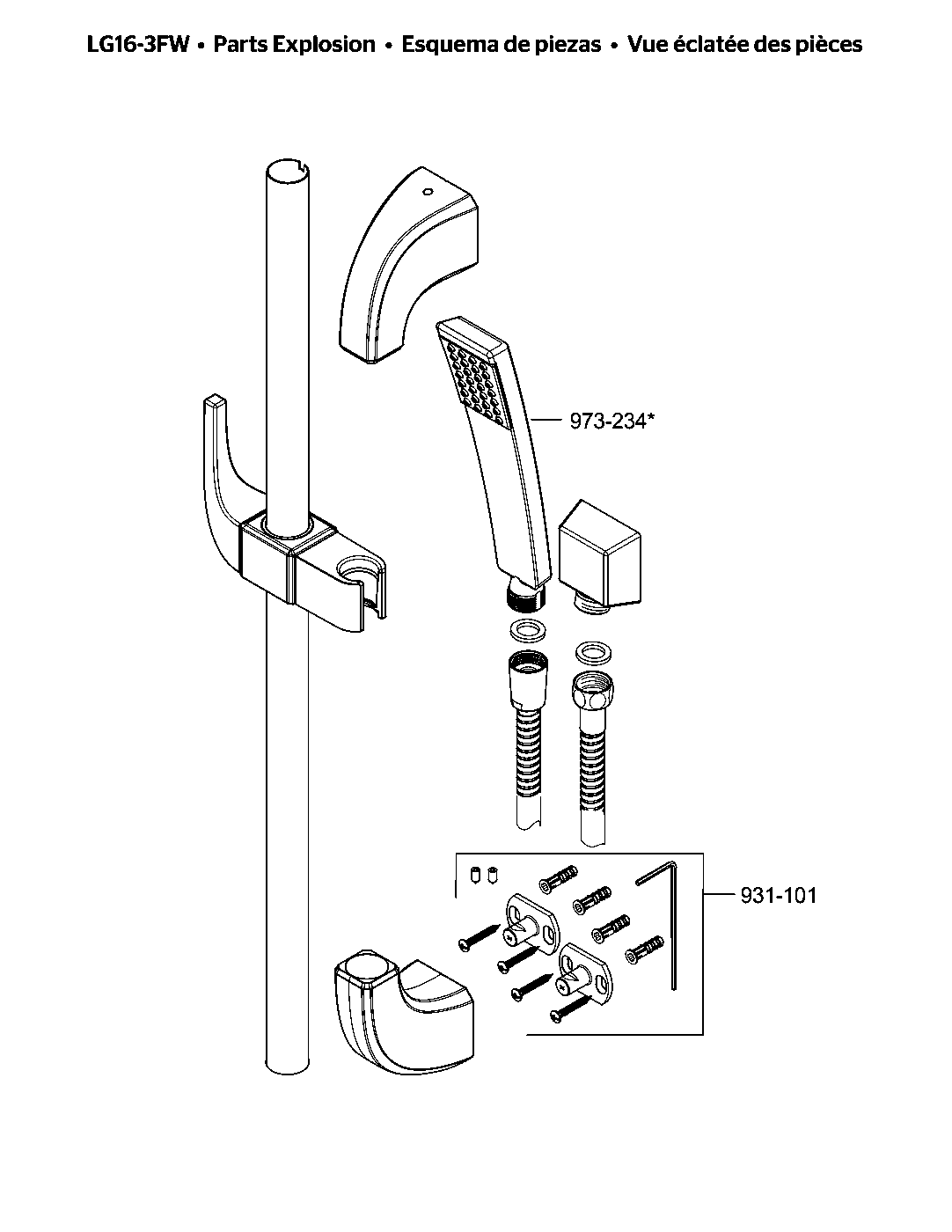 Park Avenue Hand Shower Slide Bar Combo parts diagram