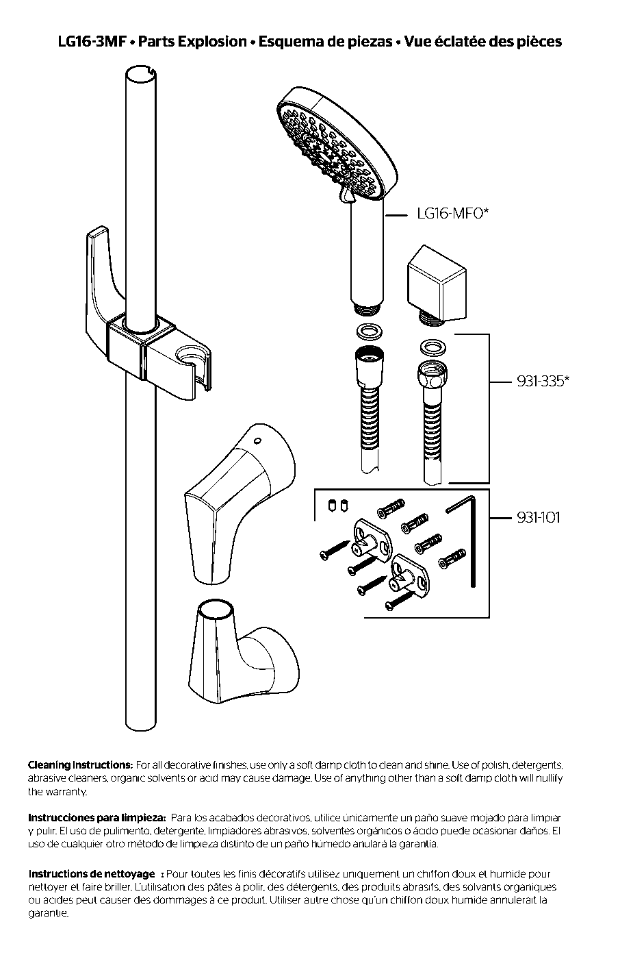 Kelen Hand Shower Slide Bar Combo parts diagram