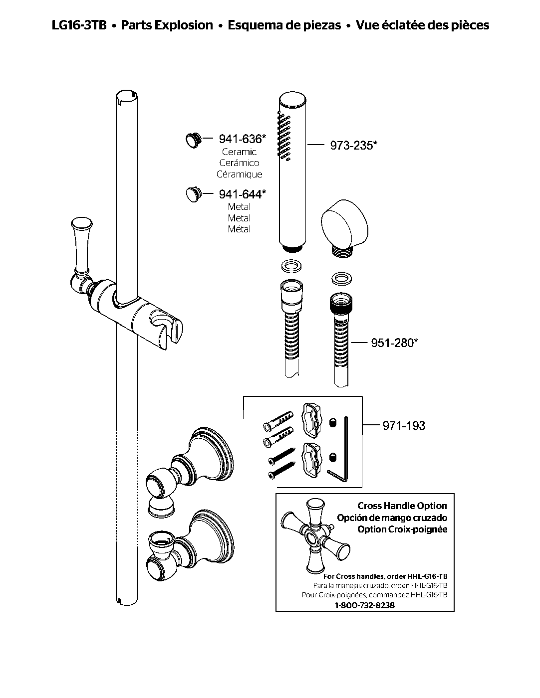 Tisbury Hand Shower Slide Bar Combo parts diagram